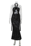 Halter Cutout Sequin Evening Dress