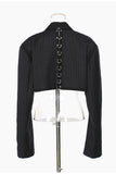 Cropped Pinstripe Blazer with Brooch