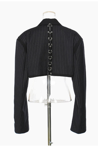Cropped Pinstripe Blazer with Brooch