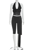 Halter Lace Top with Wrap Pants Set