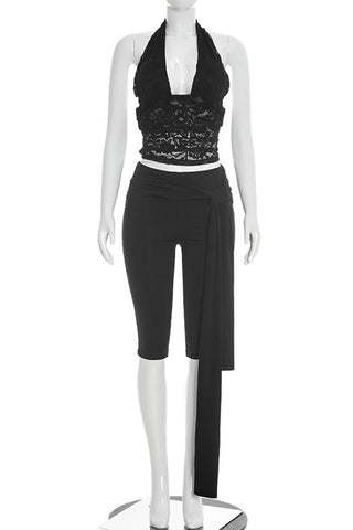 Halter Lace Top with Wrap Pants Set