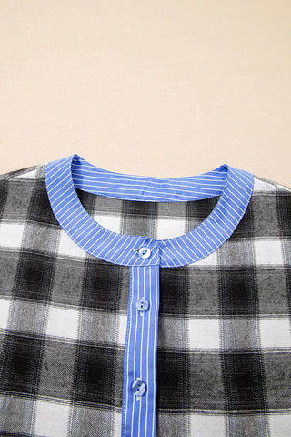 Plaid Blouse with Striped Edge