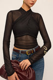 Sheer Mesh Long Sleeve Blouse