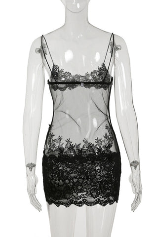 Lace Overlay Sheer Casual Dress