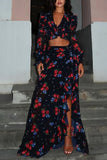 Floral Sheer Skirt Set with Ruffle Details