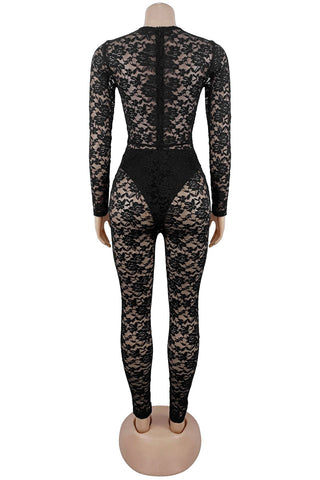 Lace Overlay Jumpsuit with Cutout Detail