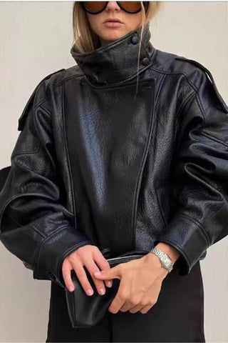 High Neck Faux Leather Jacket