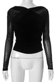 Ruched Mesh Long Sleeve Blouse
