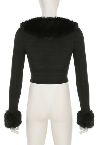 Button-Front Faux Fur Collar Coat