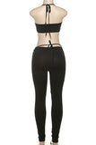Eyelet Lace-Up Crop Top and Pants Set