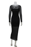 Elegant Long-Sleeve Sheer Evening Dress