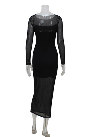 Elegant Long-Sleeve Sheer Evening Dress