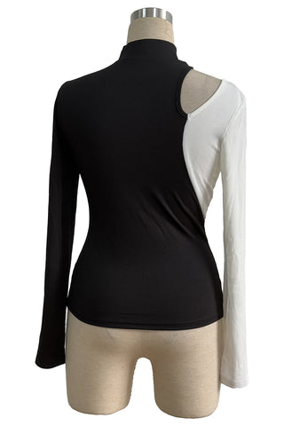 Asymmetric Cutout Ribbed T-Shirt