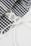 Lace-Up Gingham Tank Top