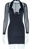 Mesh Sleeve Halter Mini Dress
