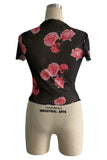 Floral Sheer T-Shirt with Ruffled Hem