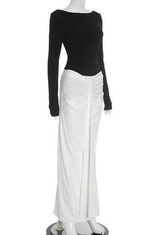 Elegant Ruched Two-Tone Maxi Dress