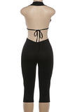 Deep-V Neck Tie-Back Romper
