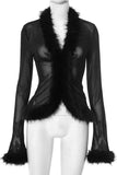 Faux Fur Trim Sheer Long Sleeve Blouse