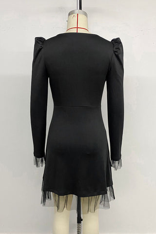 Square-Neck Puff Sleeve Casual Dress