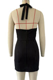 Belted Halter Neck Pinstripe Dress