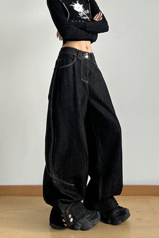 Wide-Leg Casual Pants with Button Detail