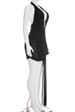 Plunge Neck Draped Evening Dress