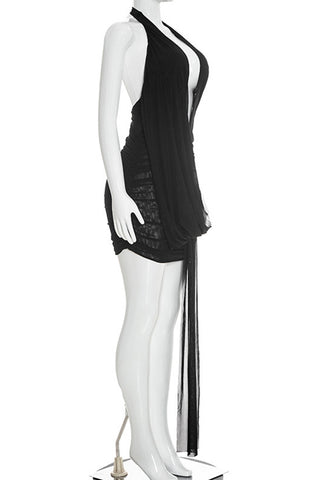 Plunge Neck Draped Evening Dress
