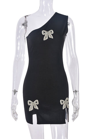 One-Shoulder Mini Dress with Bow Accents