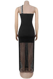 Fringe Detail One-Shoulder Evening Dress