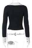 Classic Collar V-Neck Long Sleeve Top