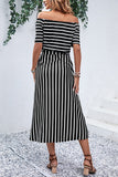 Off-Shoulder Striped Midi Dress
