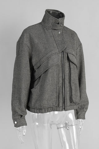 Stand-Up Collar Herringbone Jacket