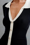 Button-Front Casual Dress with Contrast Trim