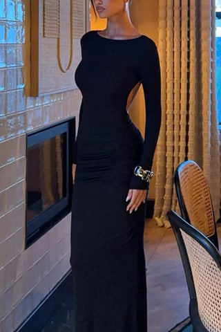 Elegant Long Sleeve Open Back Evening Dress