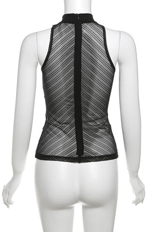 High-Neck Mesh Panel Tank Top