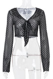 Sheer Tie-Front Polka Dot Blouse