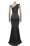 One-Shoulder Beaded Evening Gown