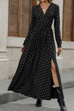 Plunge Neck Print Maxi Dress