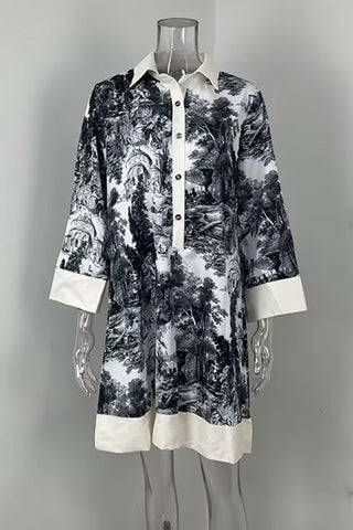 Printed Button-Front Casual Dress