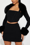 Fuzzy Trim Two-Piece Skirt Set