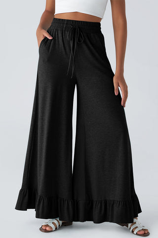 Ruffle Hem Wide-Leg Pants