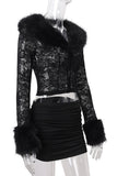 Fur-Trim Lace Skirt Set