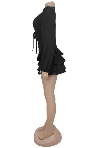 Ruffle Tiered Lace-Up Mini Dress