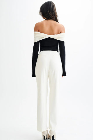 Off-Shoulder Contrast Sweater