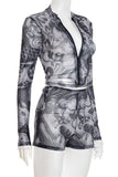 Patterned Zip-Front Short Set