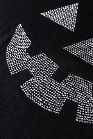 Rhinestone Pumpkin Long Sleeve Patchwork Top