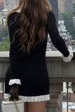 Contrast Ruffle Trim Buttoned Dress