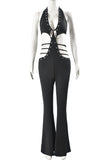 Cut-Out Halter Jumpsuit with Studs