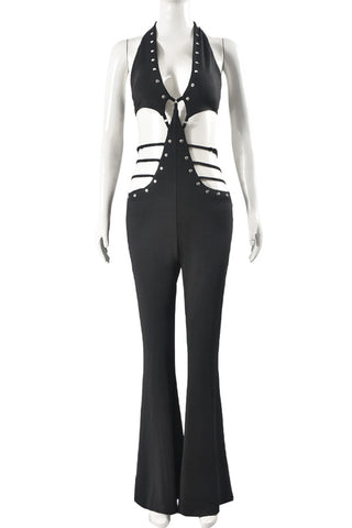 Cut-Out Halter Jumpsuit with Studs
